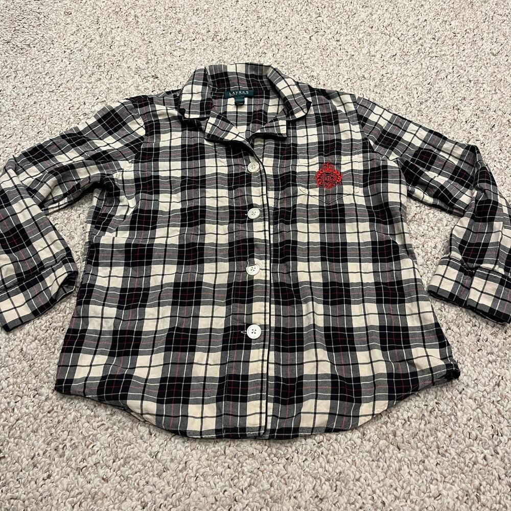 Lauren Ralph Lauren Button Down Flannel Sleep Shirt Sz L 100% Cotton Plaid